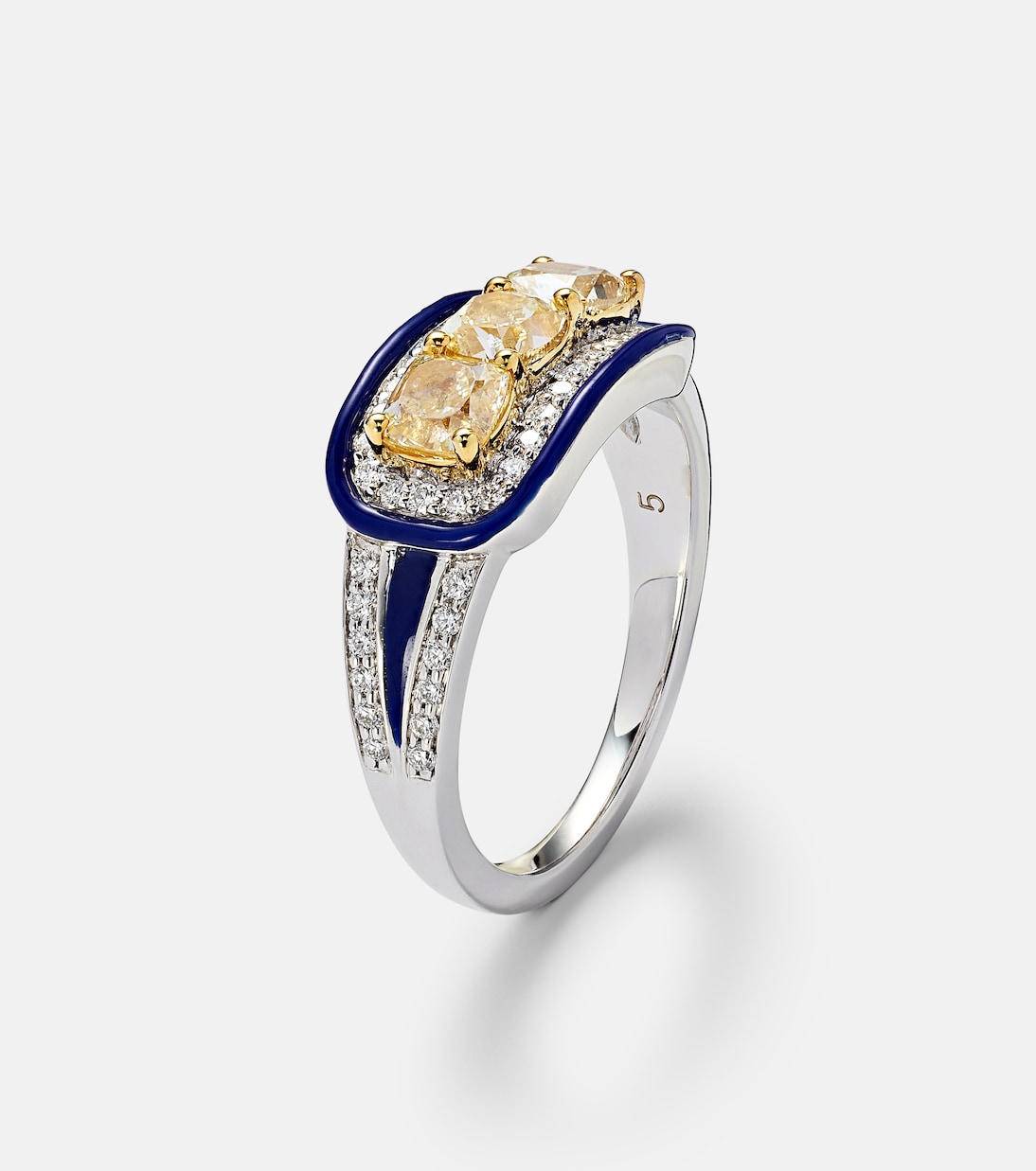 Anello mignolo in oro bianco 18kt KAMYEN Trio con cuscino e diamanti, design giovanile