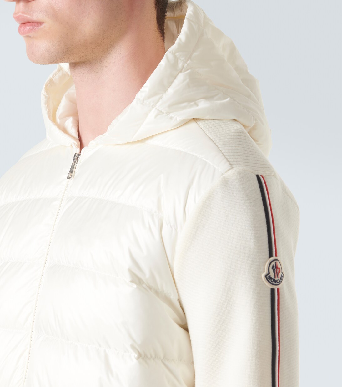 Down paneled wool hoodie in white Moncler Mytheresa