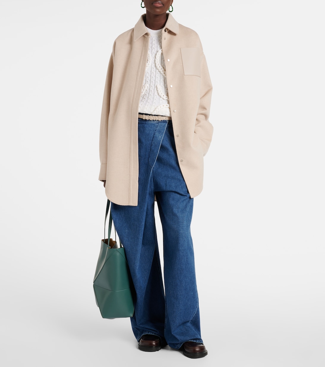 Hemdjacke aus Wolle und Kaschmir mit Leder | Loewe