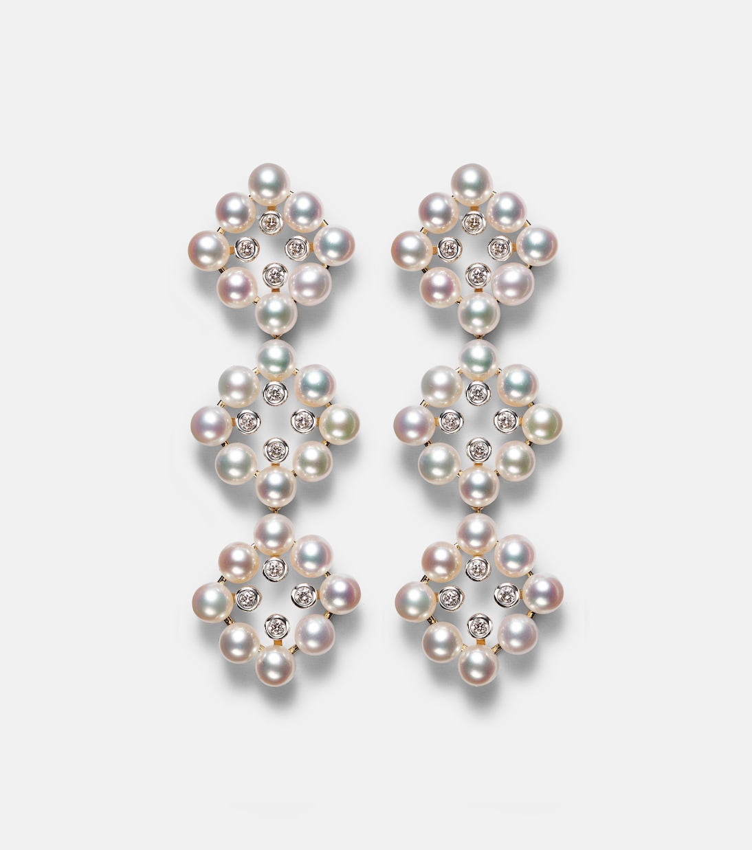 Cluster Drop 14kt gold drop earrings with diamonds and pearls | Mateo