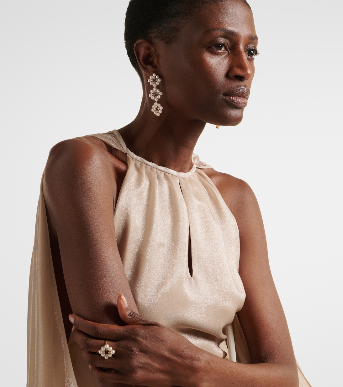 Cluster Drop 14kt gold drop earrings with diamonds and pearls | Mateo
