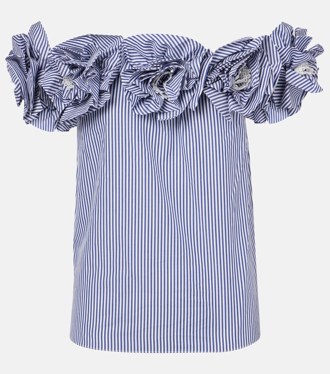 Top in cotone a righe con applicazioni floreali | Carolina Herrera