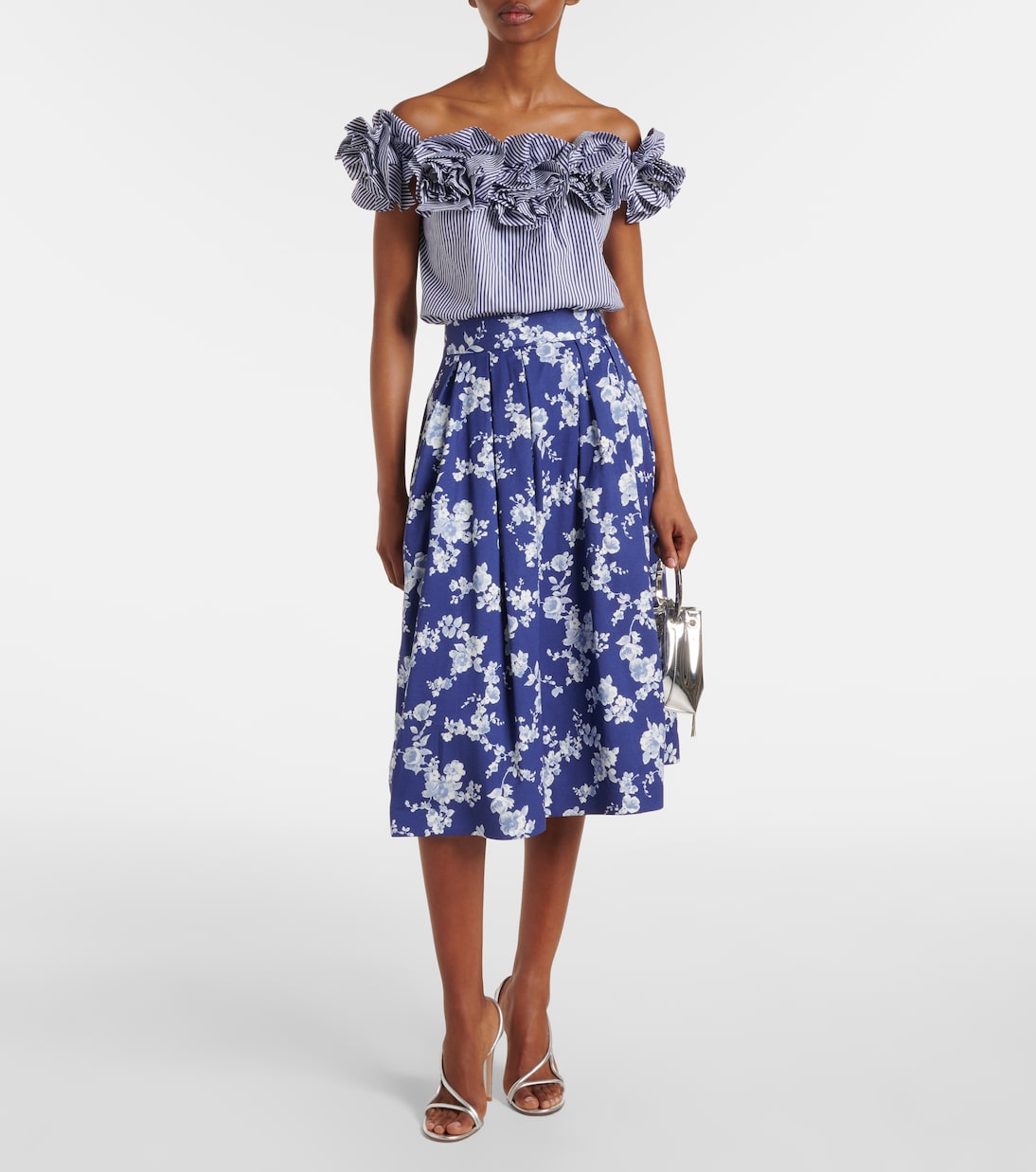 Top in cotone a righe con applicazioni floreali | Carolina Herrera