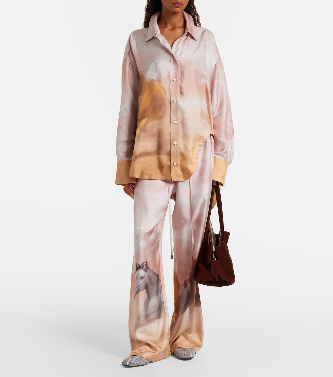 Pantalon palazzo imprimé en soie | The Attico