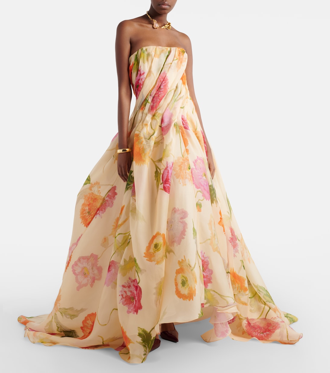 Vestido bustier de fiesta de organza de seda floral | Carolina Herrera