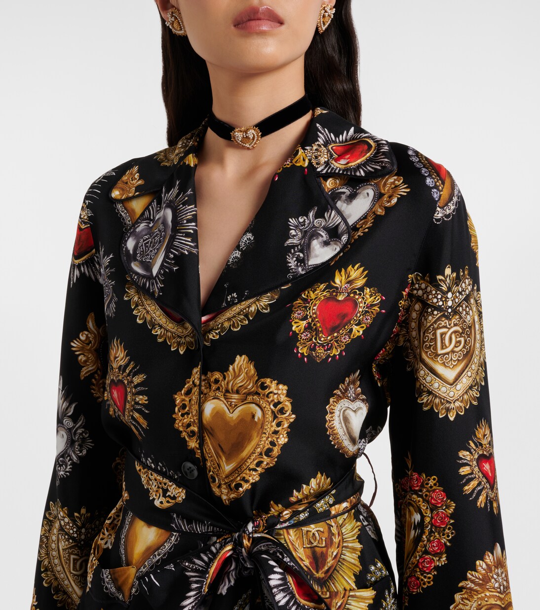 Camisa Devotion de sarga de seda con cinturón | Dolce&Gabbana