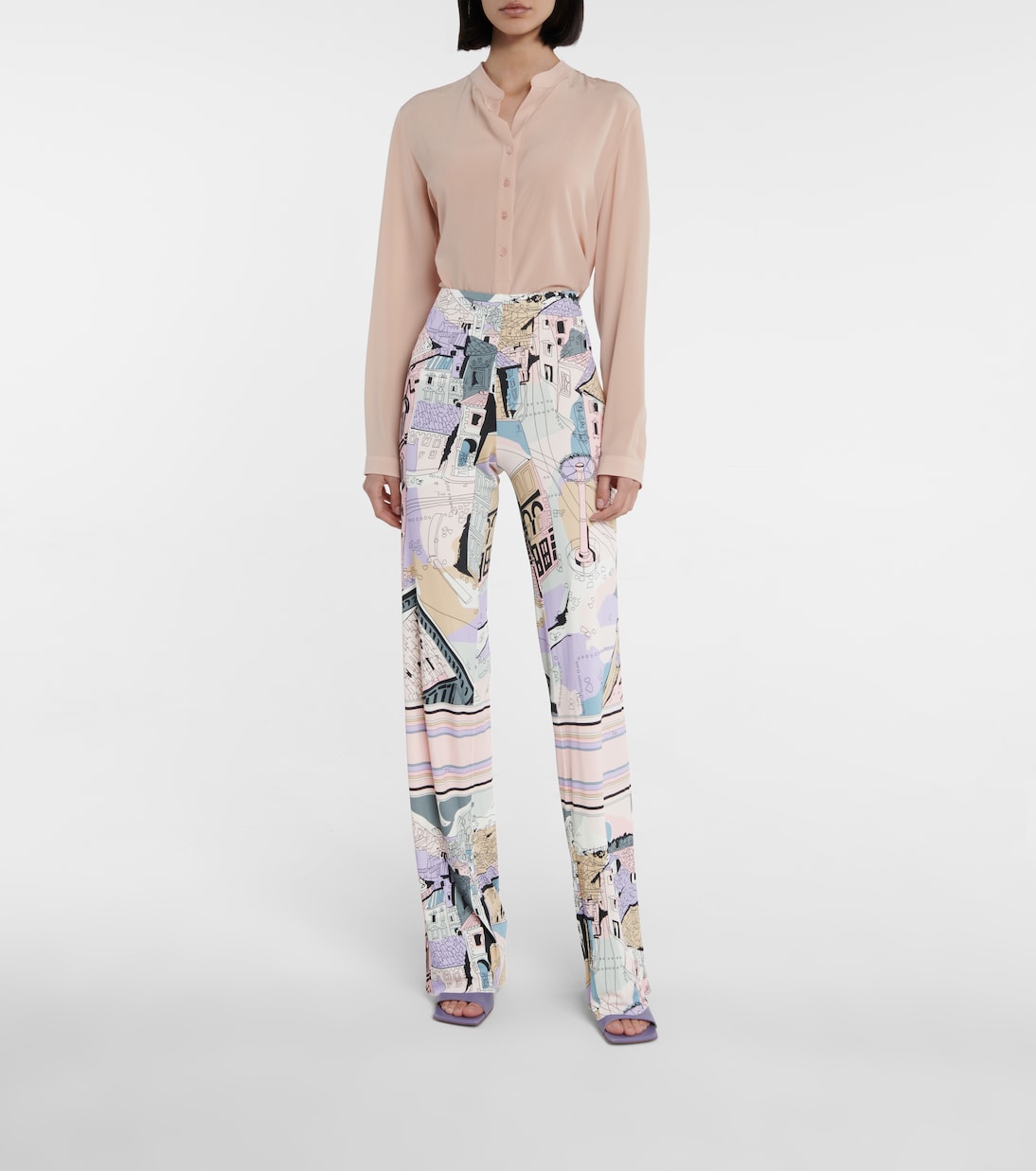 Printed high-rise straight jersey pants | Pucci