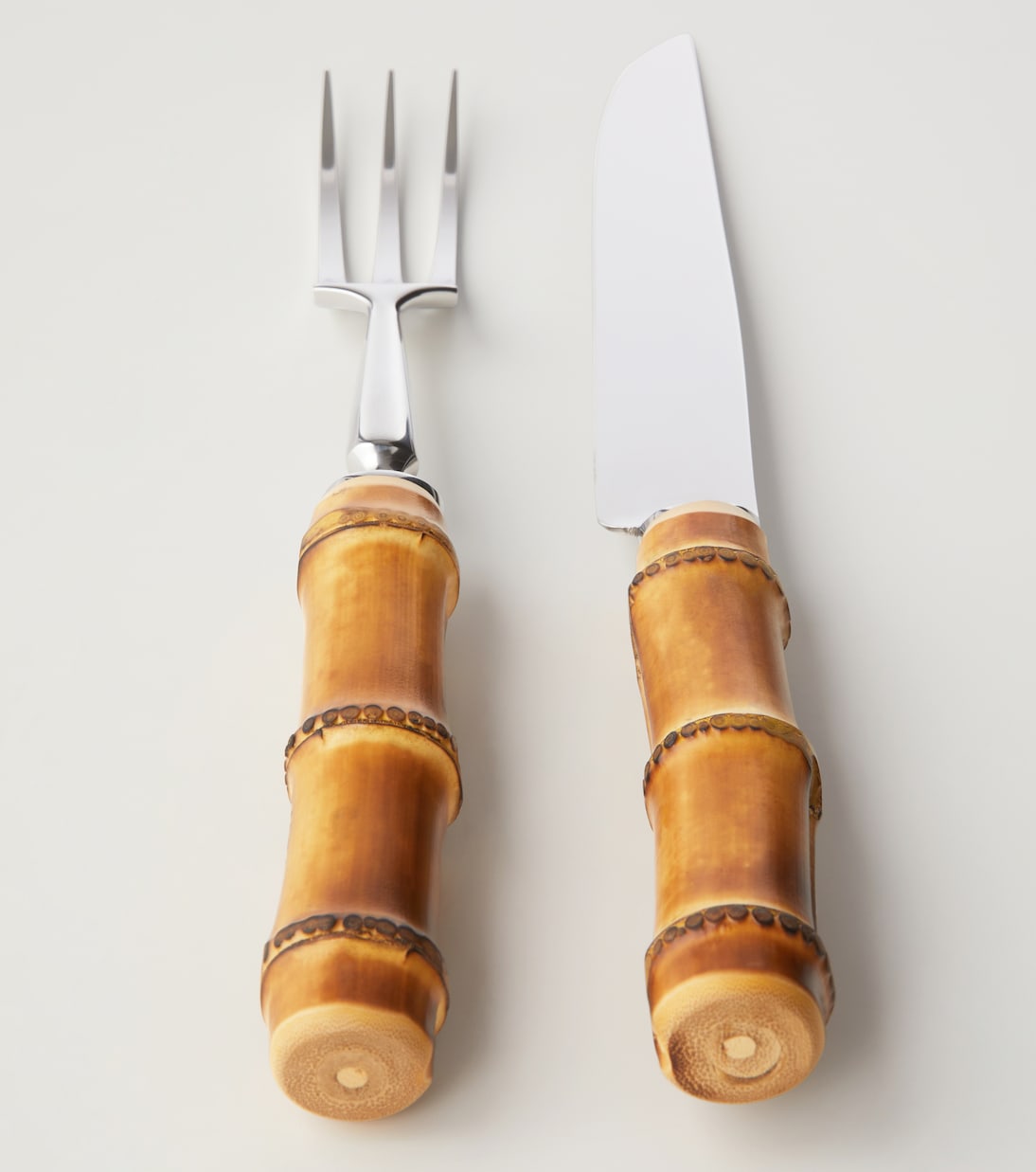 Bamboo and stainless steel carving set | Lorenzi Milano