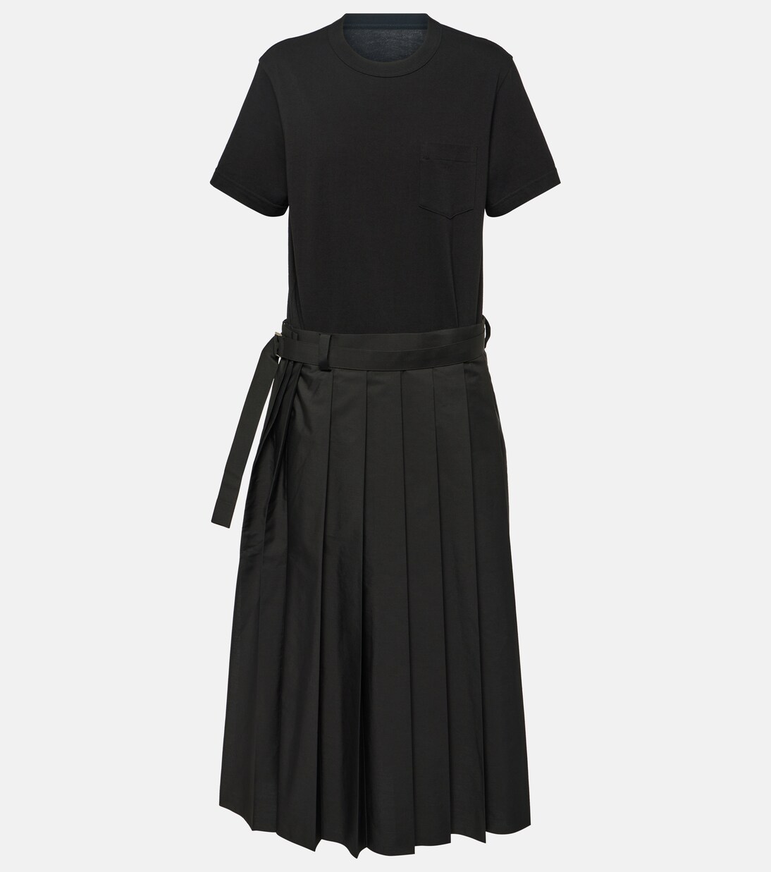 Pleated cotton poplin midi dress | Sacai