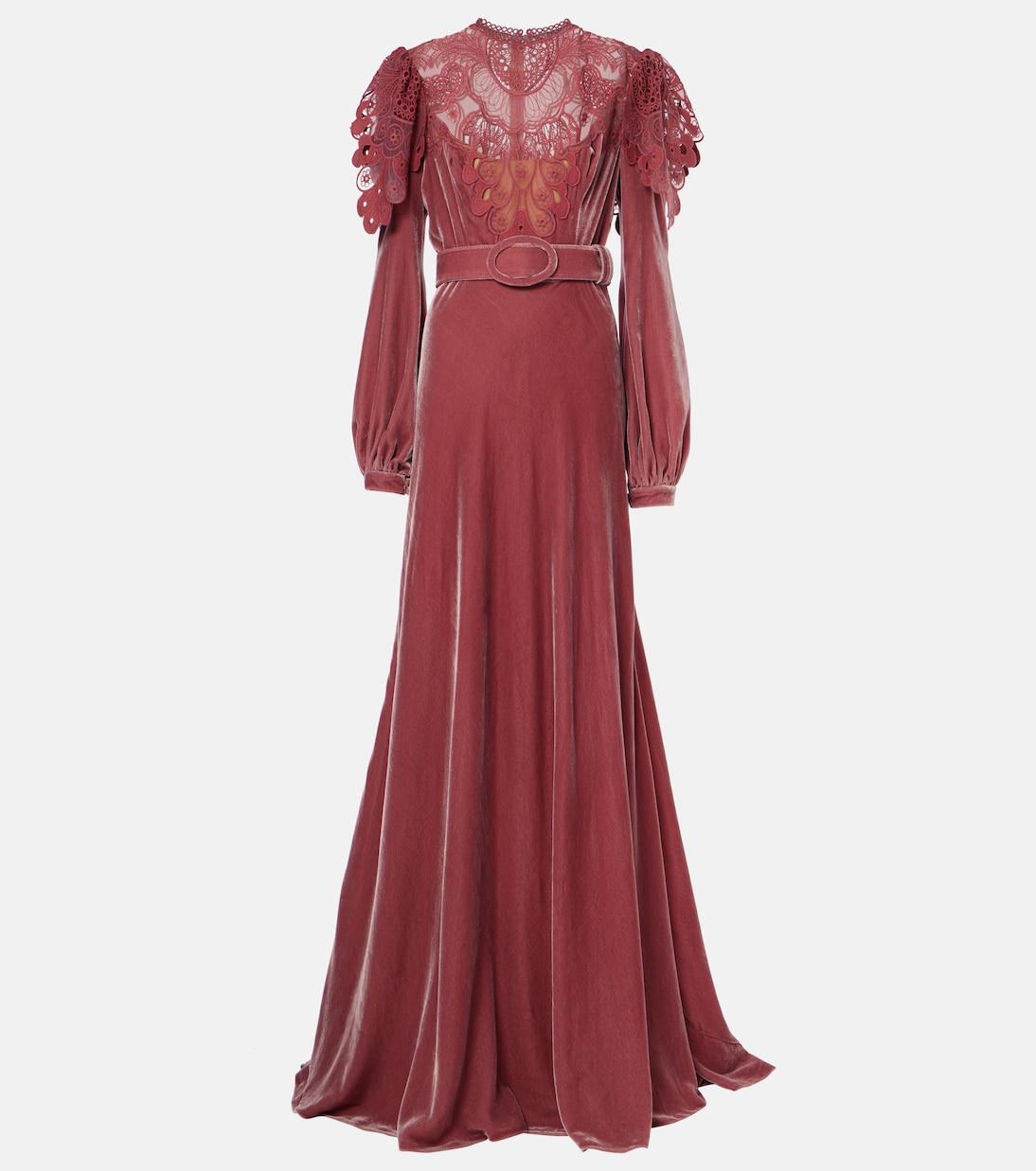 Ashley lace-trimmed velvet gown | Costarellos