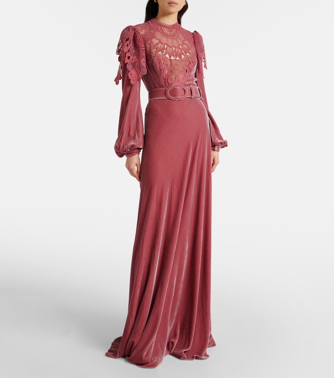 Ashley lace-trimmed velvet gown | Costarellos