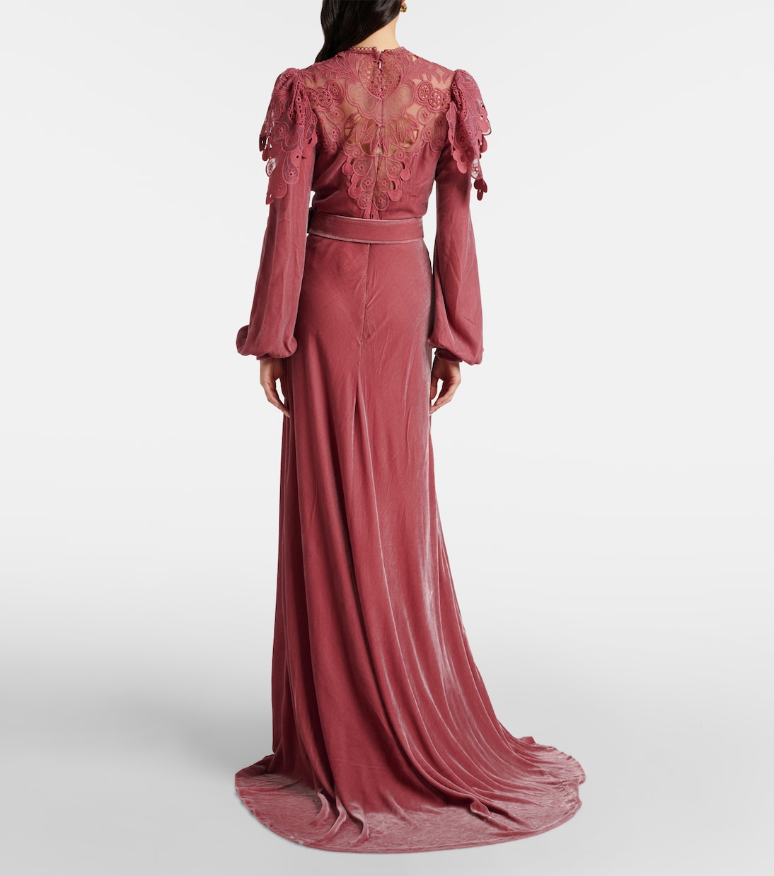 Ashley lace-trimmed velvet gown | Costarellos