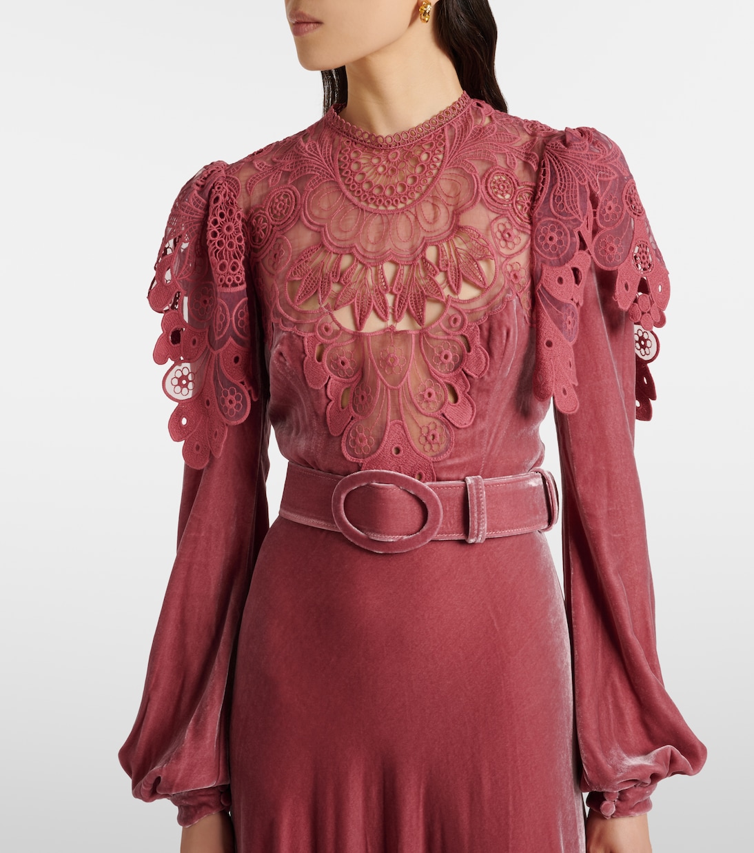 Ashley lace-trimmed velvet gown | Costarellos