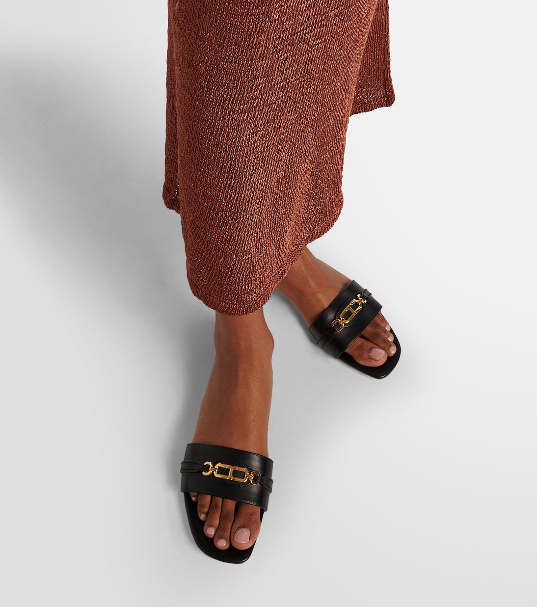 Embellished leather slides | Tom Ford