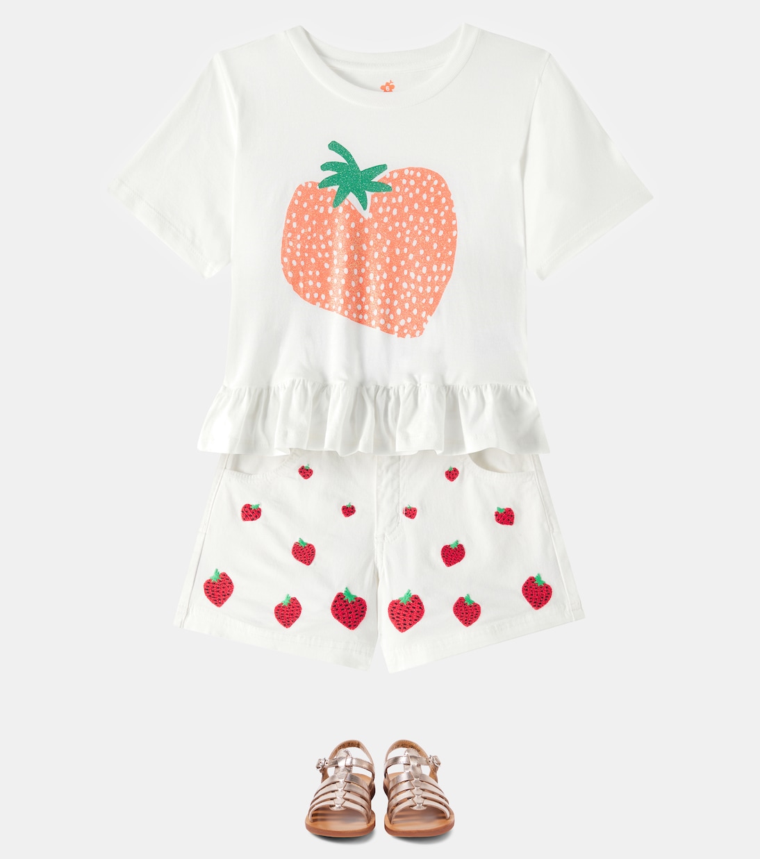 T-shirt in cotone con glitter e volant | Fábula