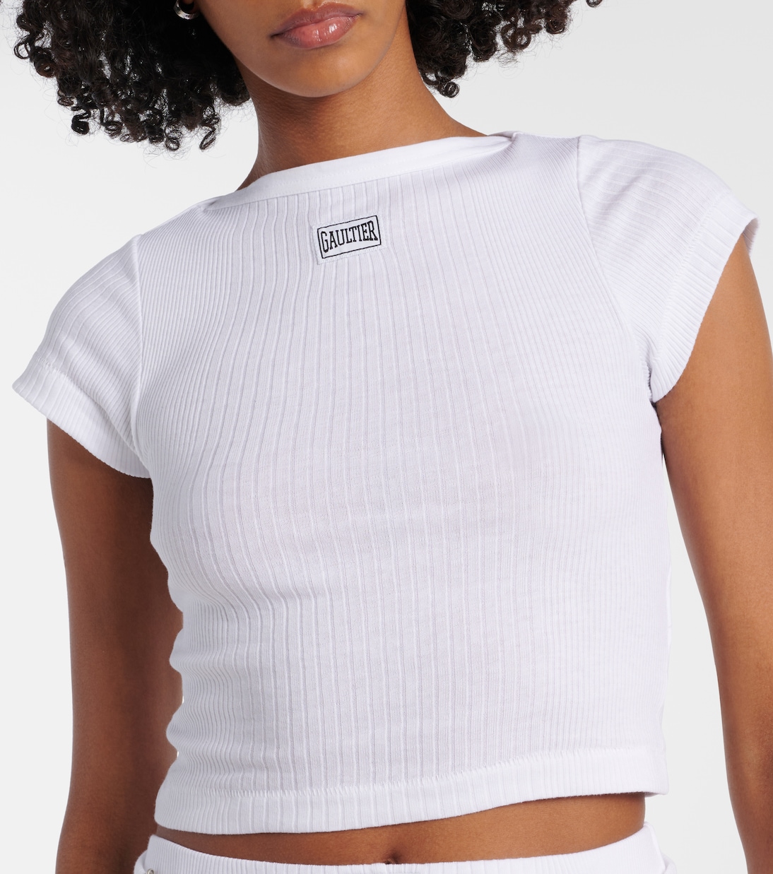Top cropped in jersey di cotone con logo | Jean Paul Gaultier