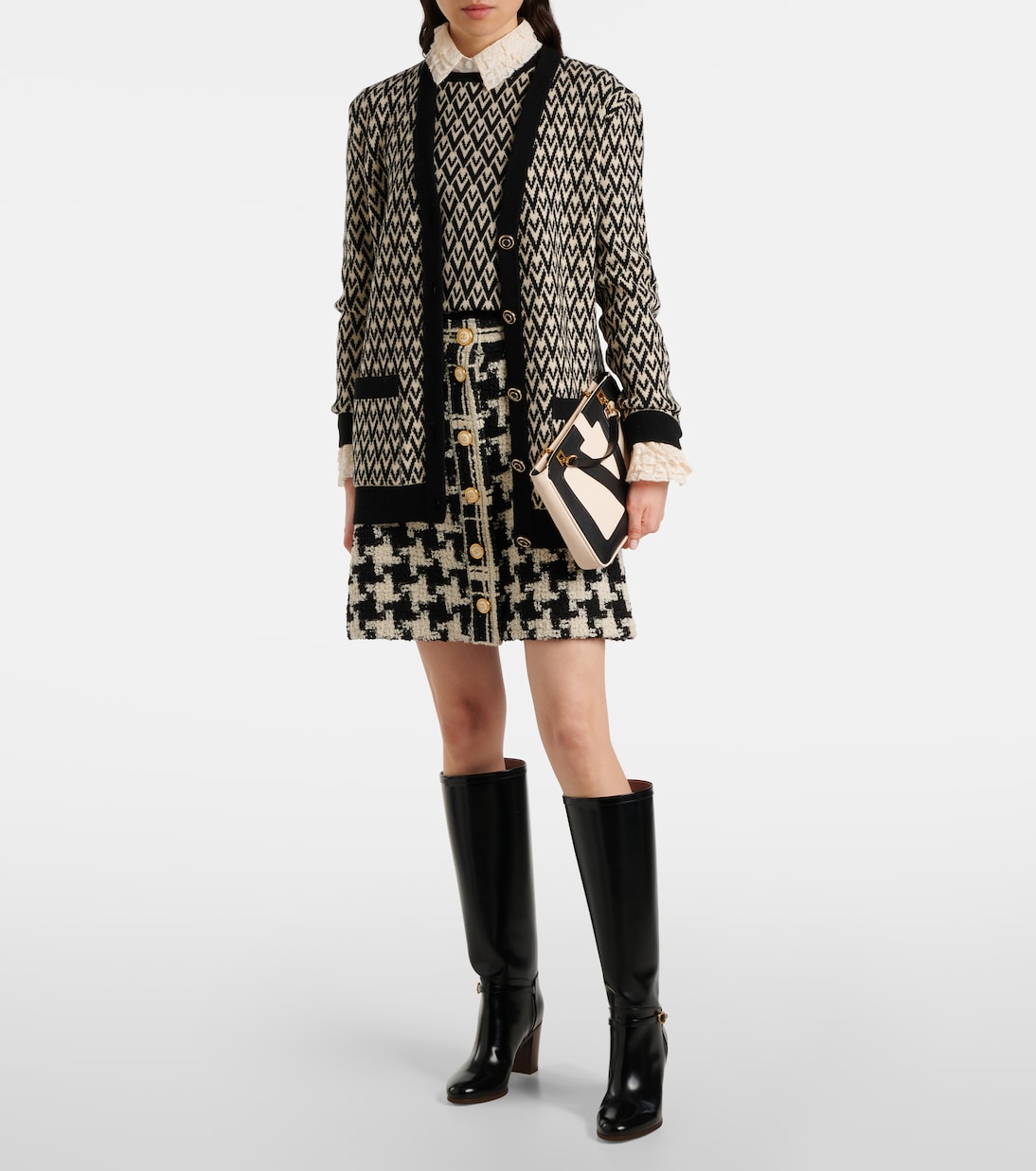 Toute La V virgin wool jacquard cardigan | Valentino