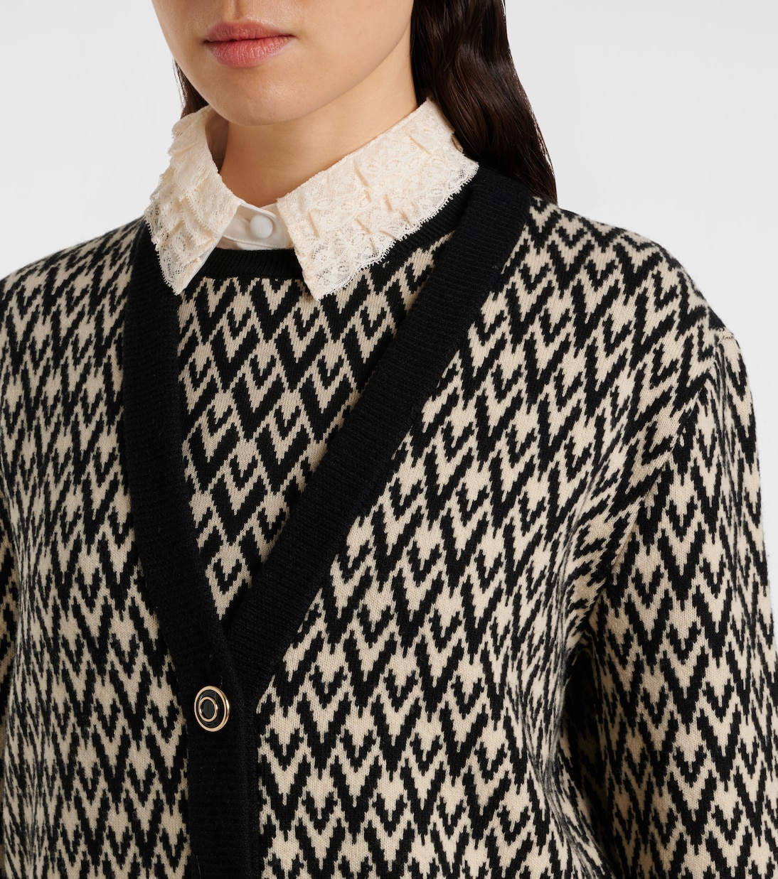 Toute La V virgin wool jacquard cardigan | Valentino