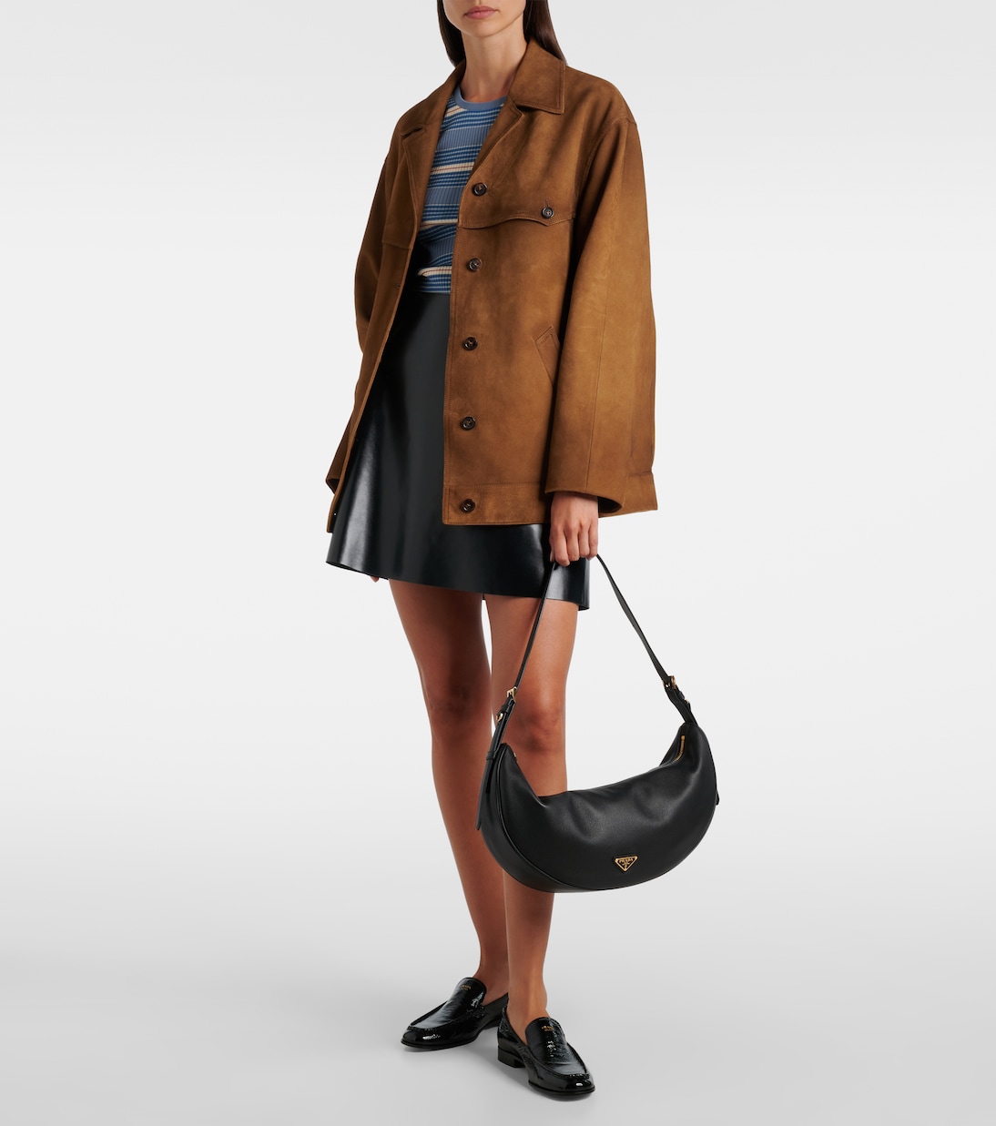 Demi-Lune Large leather shoulder bag | Prada