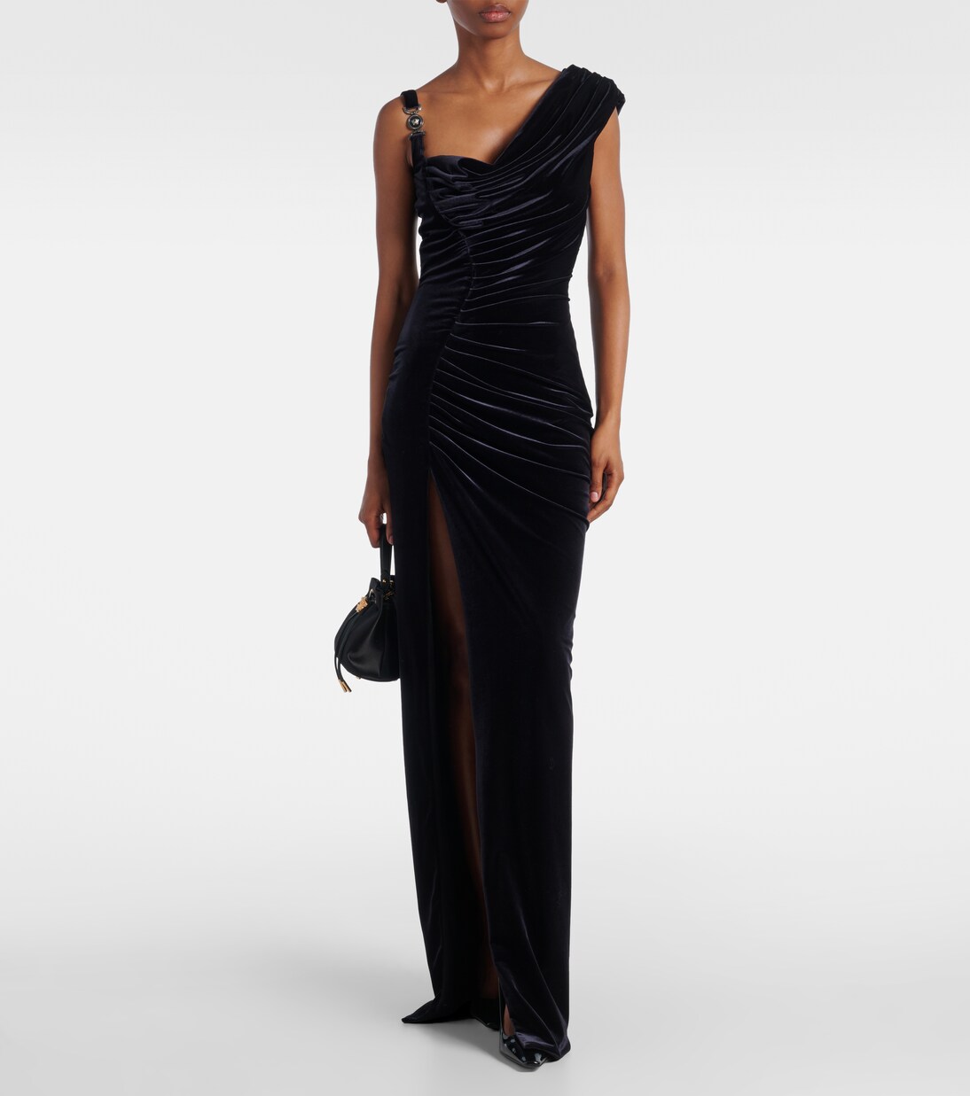 Asymmetric gathered velvet gown | Versace