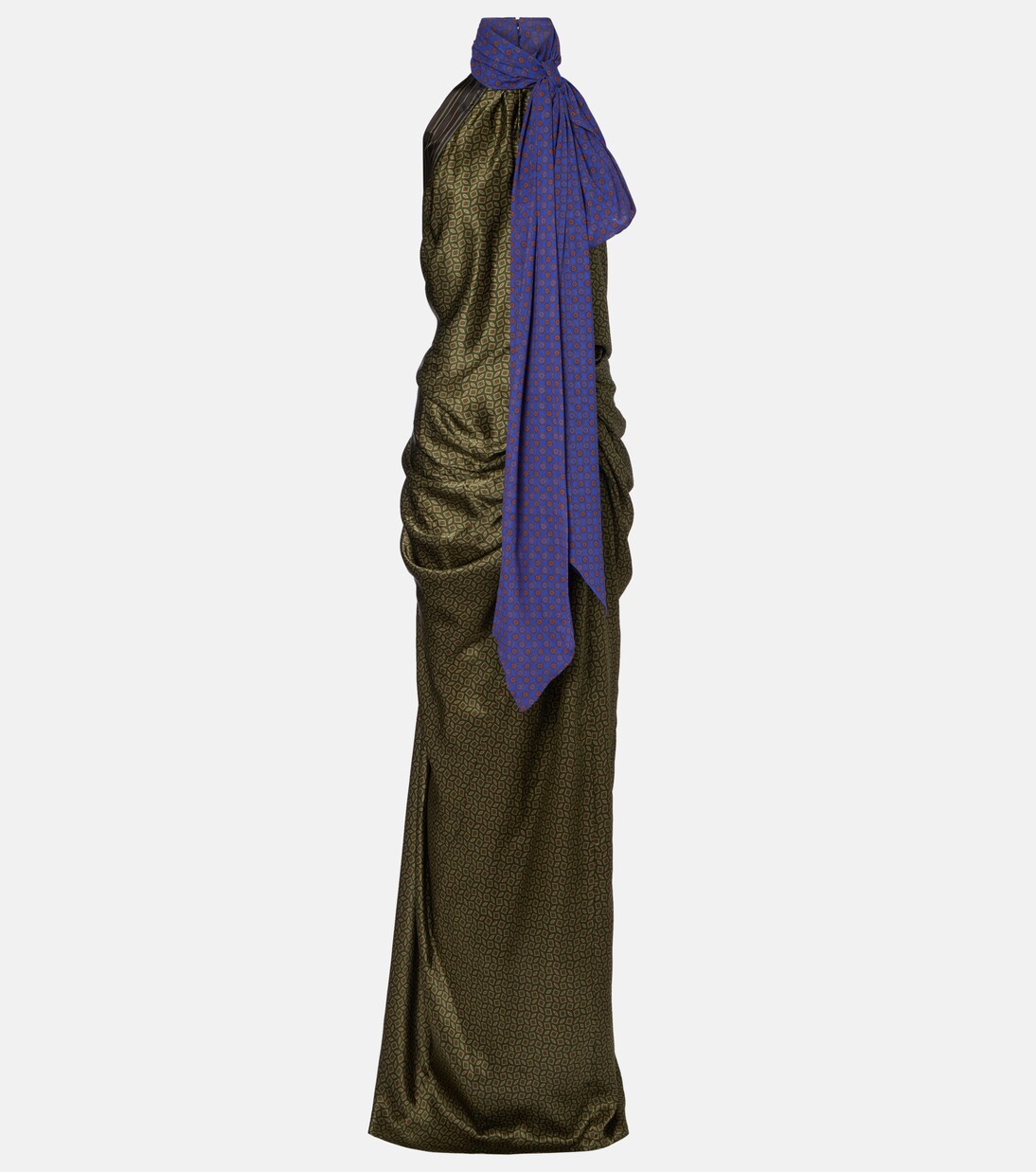 Printed halterneck open-back silk satin gown | Dries Van Noten