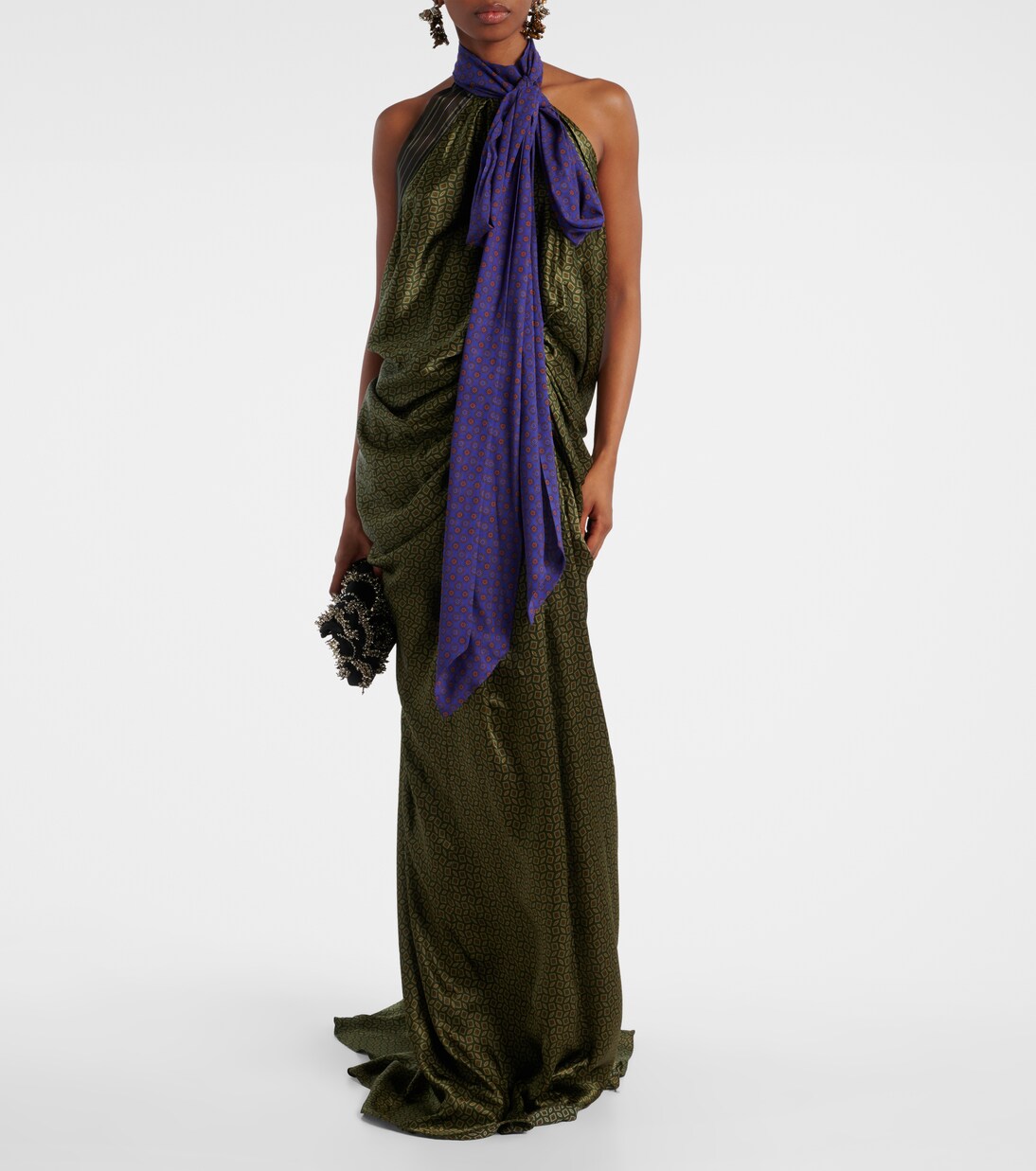 Printed halterneck open-back silk satin gown | Dries Van Noten