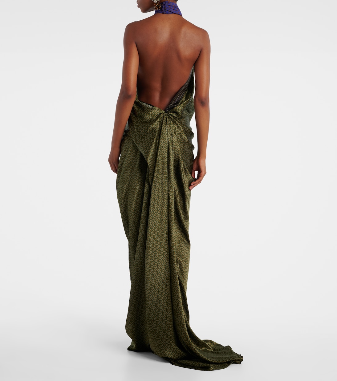 Printed halterneck open-back silk satin gown | Dries Van Noten