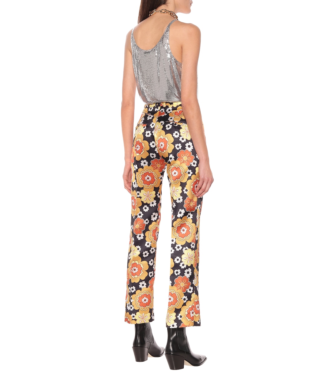 Pantalon droit imprimé en satin | Rabanne
