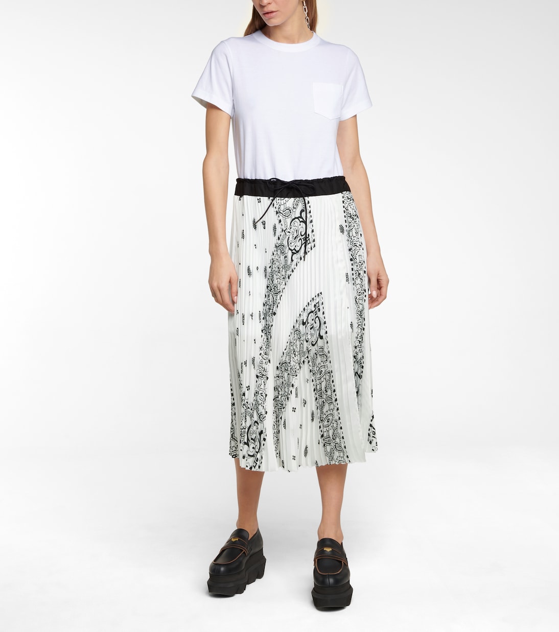 Robe longue imprimée plissée en coton | Sacai