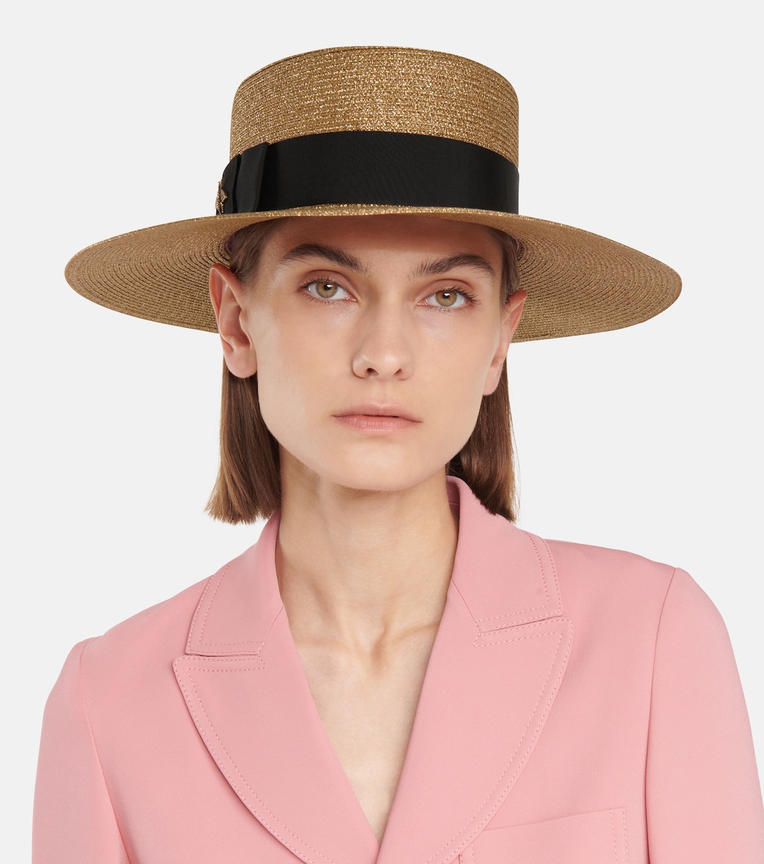 Cappello in paglia laminata con dettagli decorativi GUCCI per giovani fashionisti