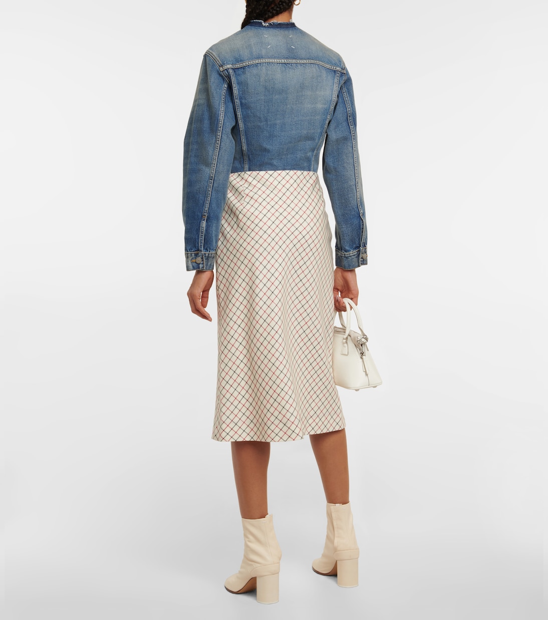 Falda midi de lana y seda a cuadros | Maison Margiela