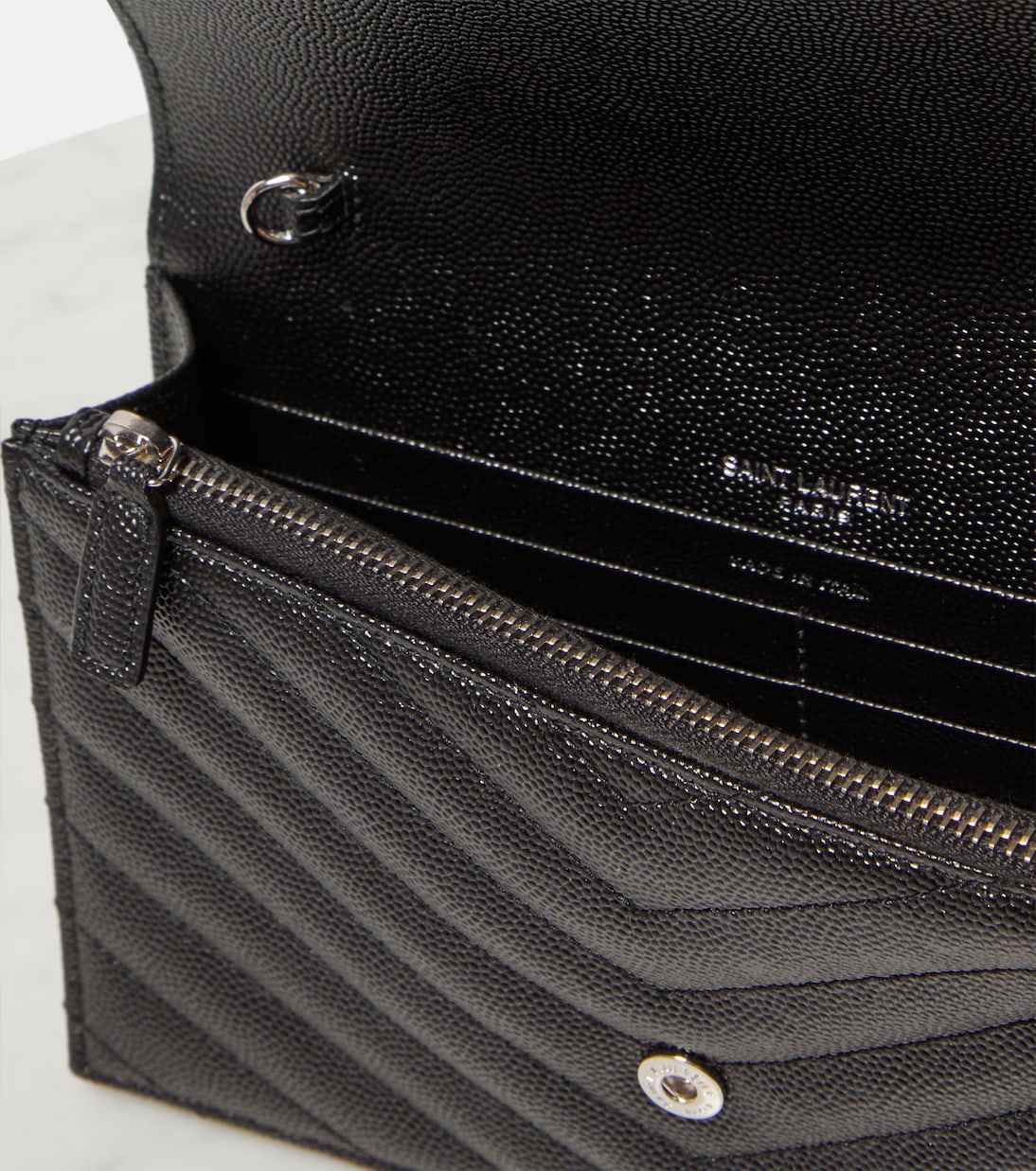 Cassandre matelasse envelope leather wallet on chain in black Saint Laurent Mytheresa