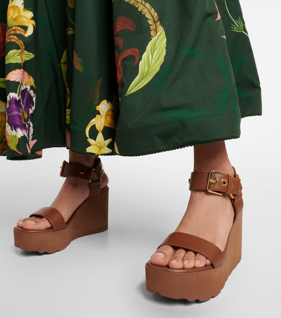 Leather platform wedge sandals in brown Gianvito Rossi Mytheresa
