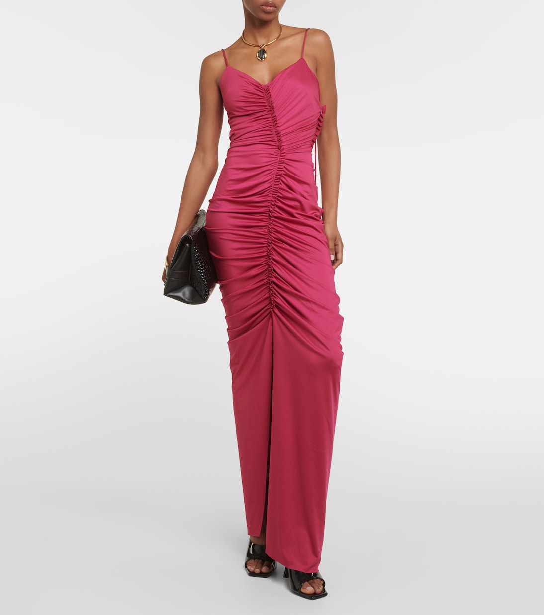 Vestido largo de jersey fruncido | Victoria Beckham