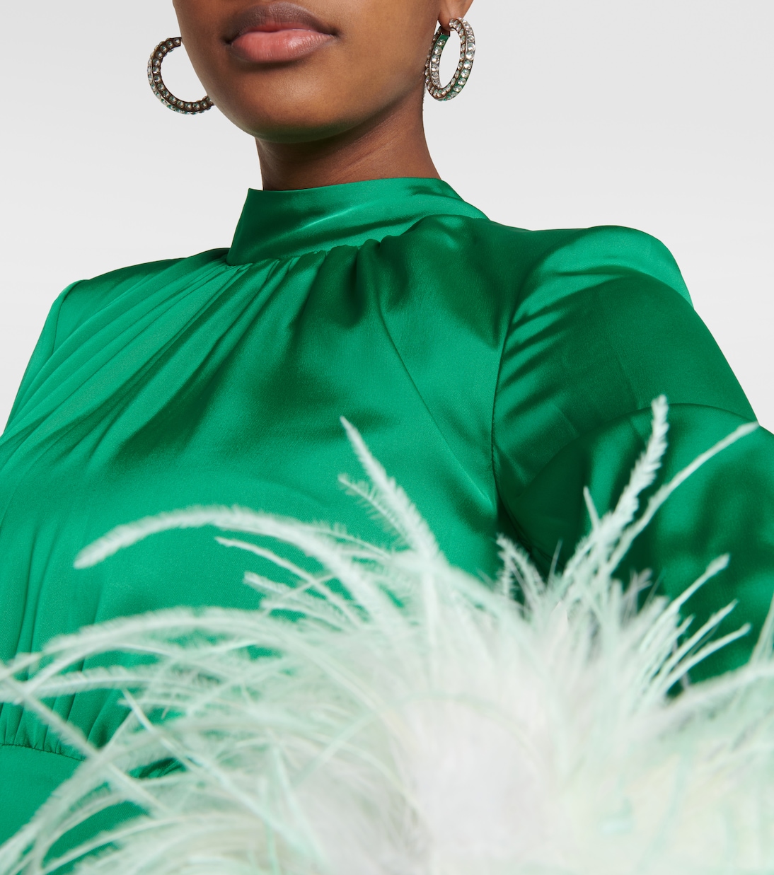 Feather-trimmed satin gown | Self-Portrait