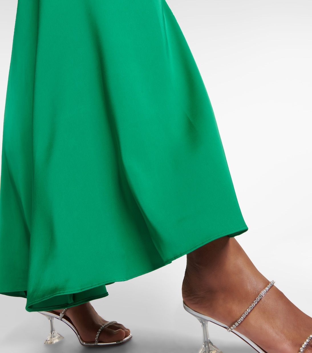 Feather-trimmed satin gown | Self-Portrait