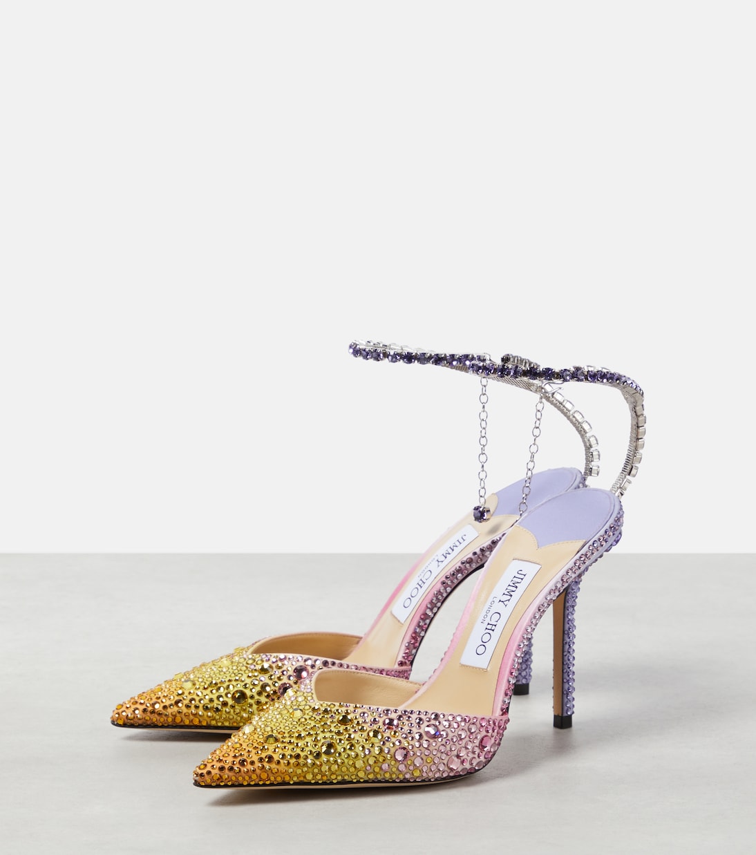Pumps Saeda 100 in raso con cristalli | Jimmy Choo