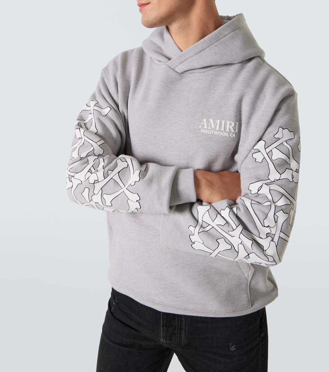 Bones Stacked logo cotton jersey hoodie in grey - Amiri