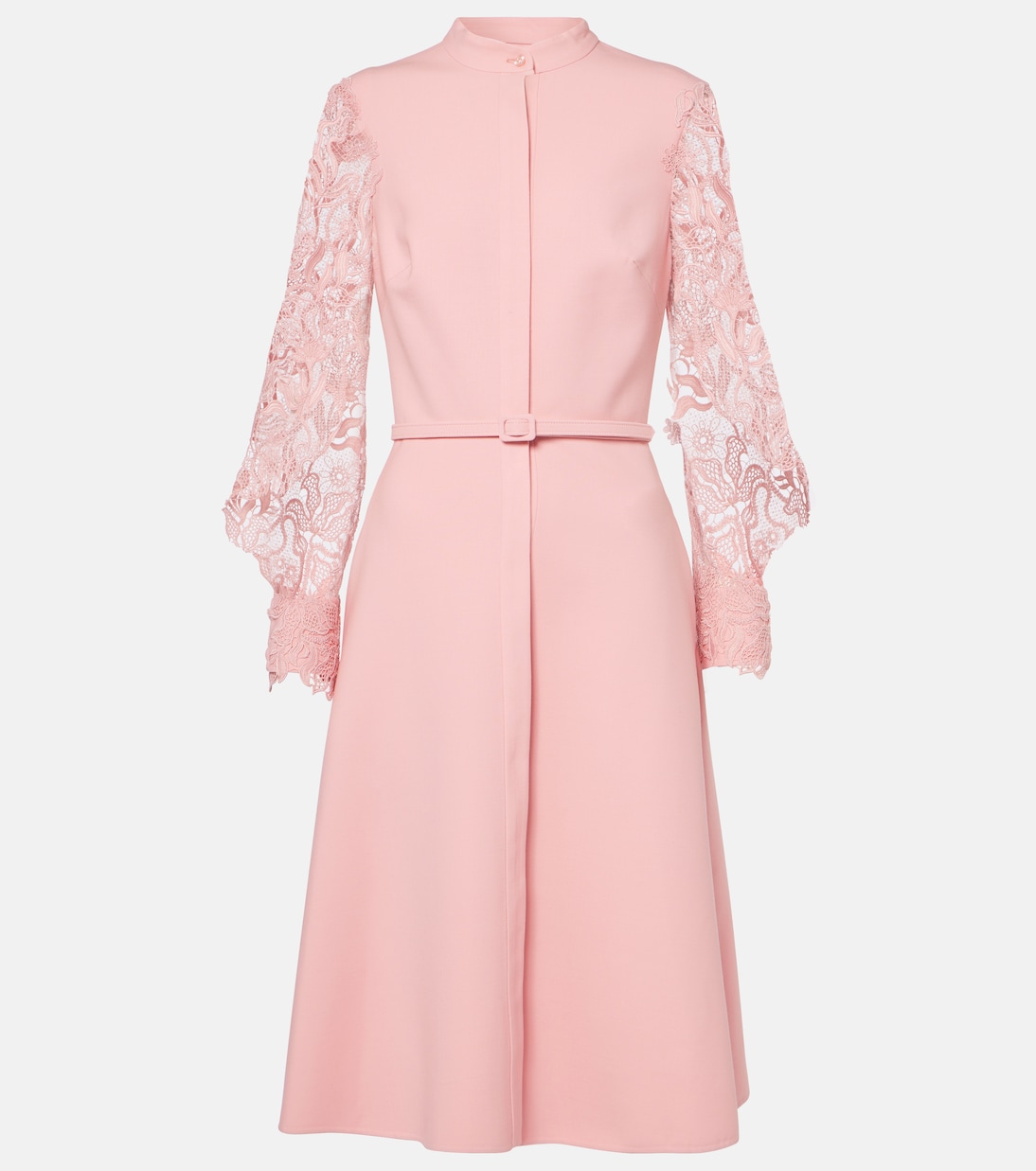Robe midi en laine mélangée et dentelle | Oscar de la Renta