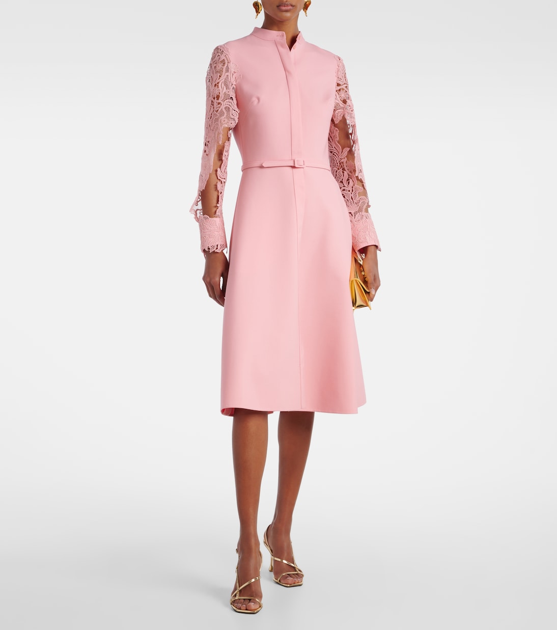 Robe midi en laine mélangée et dentelle | Oscar de la Renta