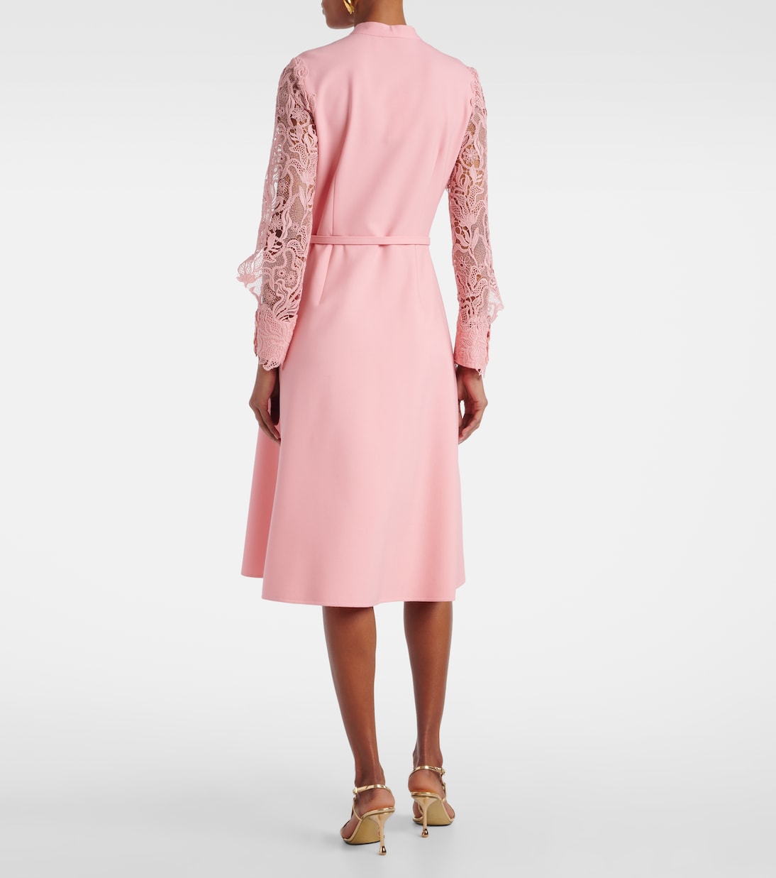 Robe midi en laine mélangée et dentelle | Oscar de la Renta