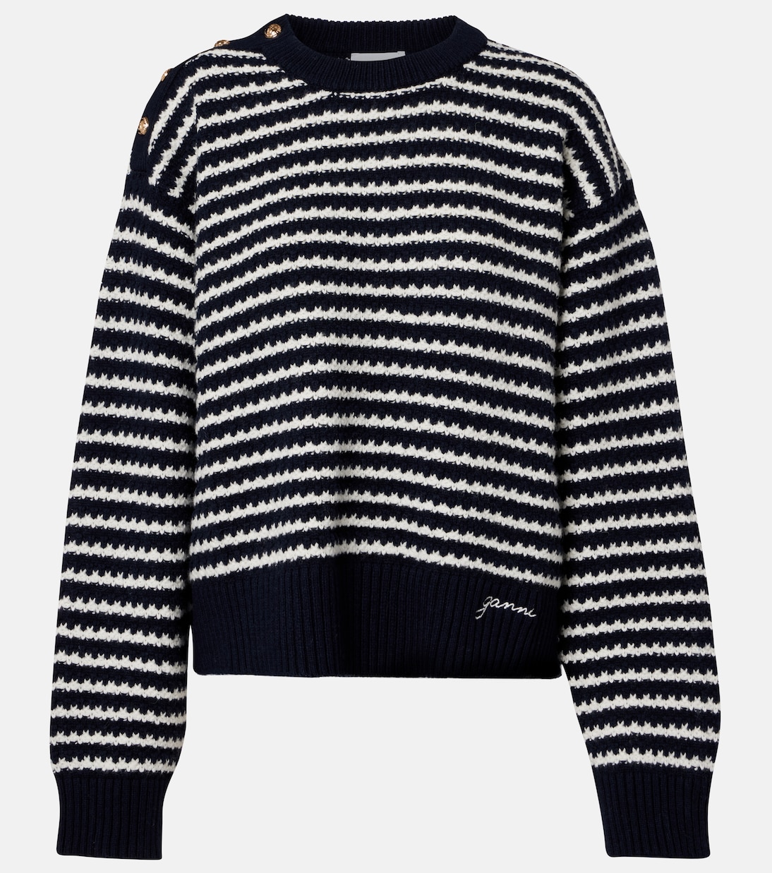 Pullover in lana e cotone a righe | Ganni