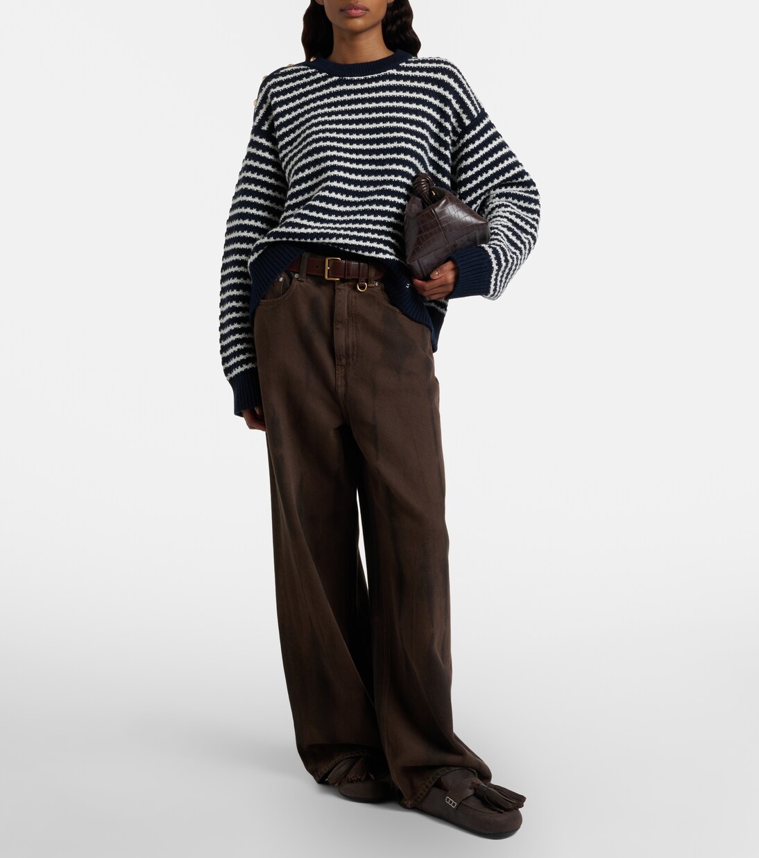 Pullover in lana e cotone a righe | Ganni