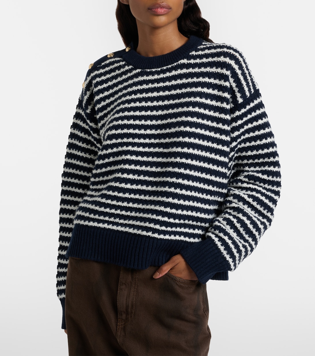 Pullover in lana e cotone a righe | Ganni