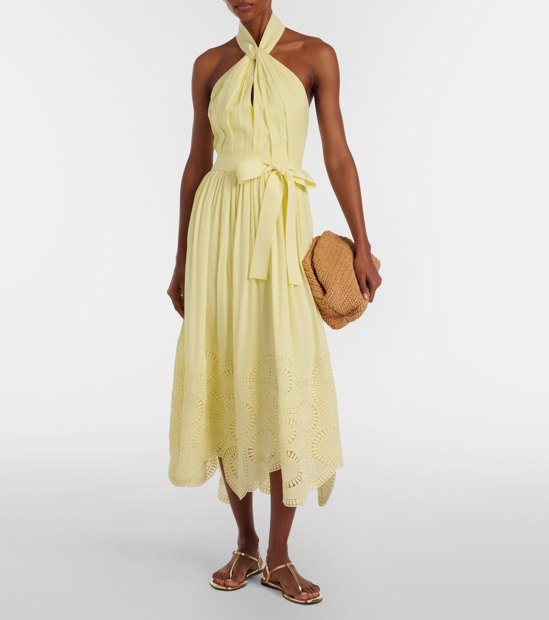 Halterneck silk-blend midi dress | Elie Saab