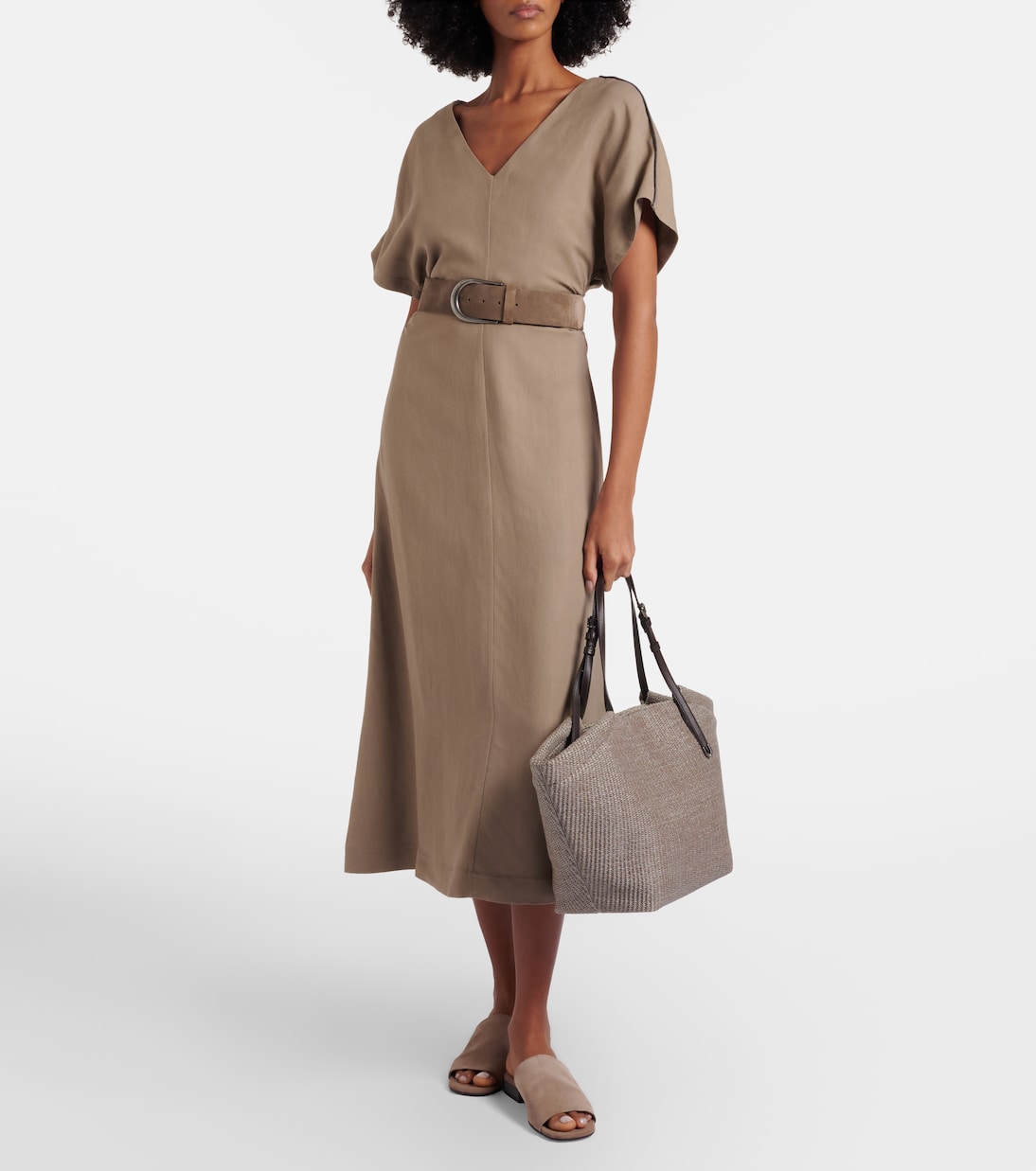 Leather-trimmed raffia tote bag | Brunello Cucinelli