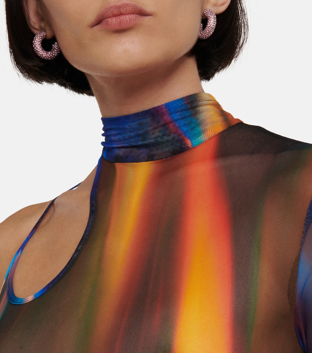 One-shoulder printed mesh minidress | David Koma