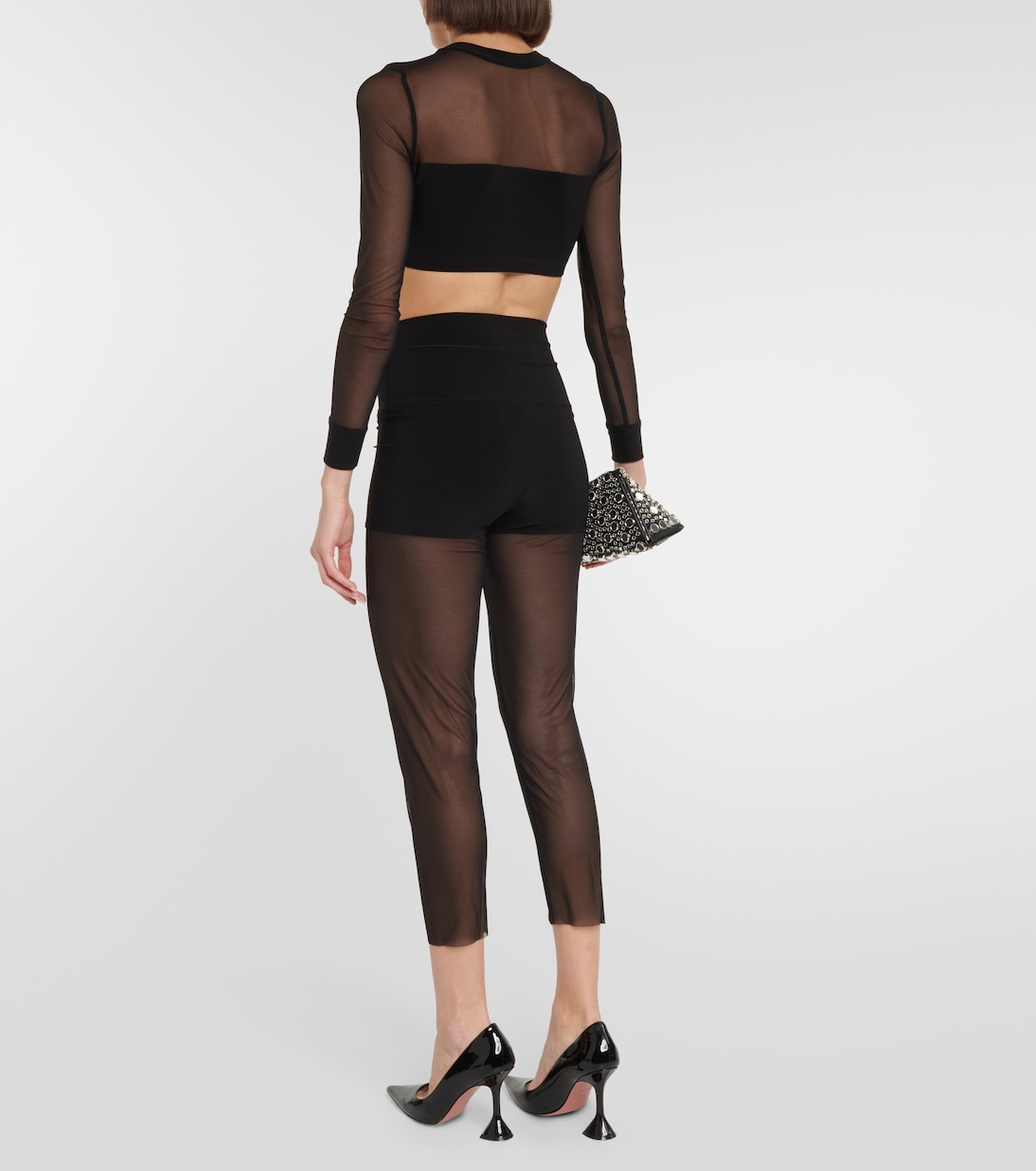 Crop top de malla y jersey | Norma Kamali