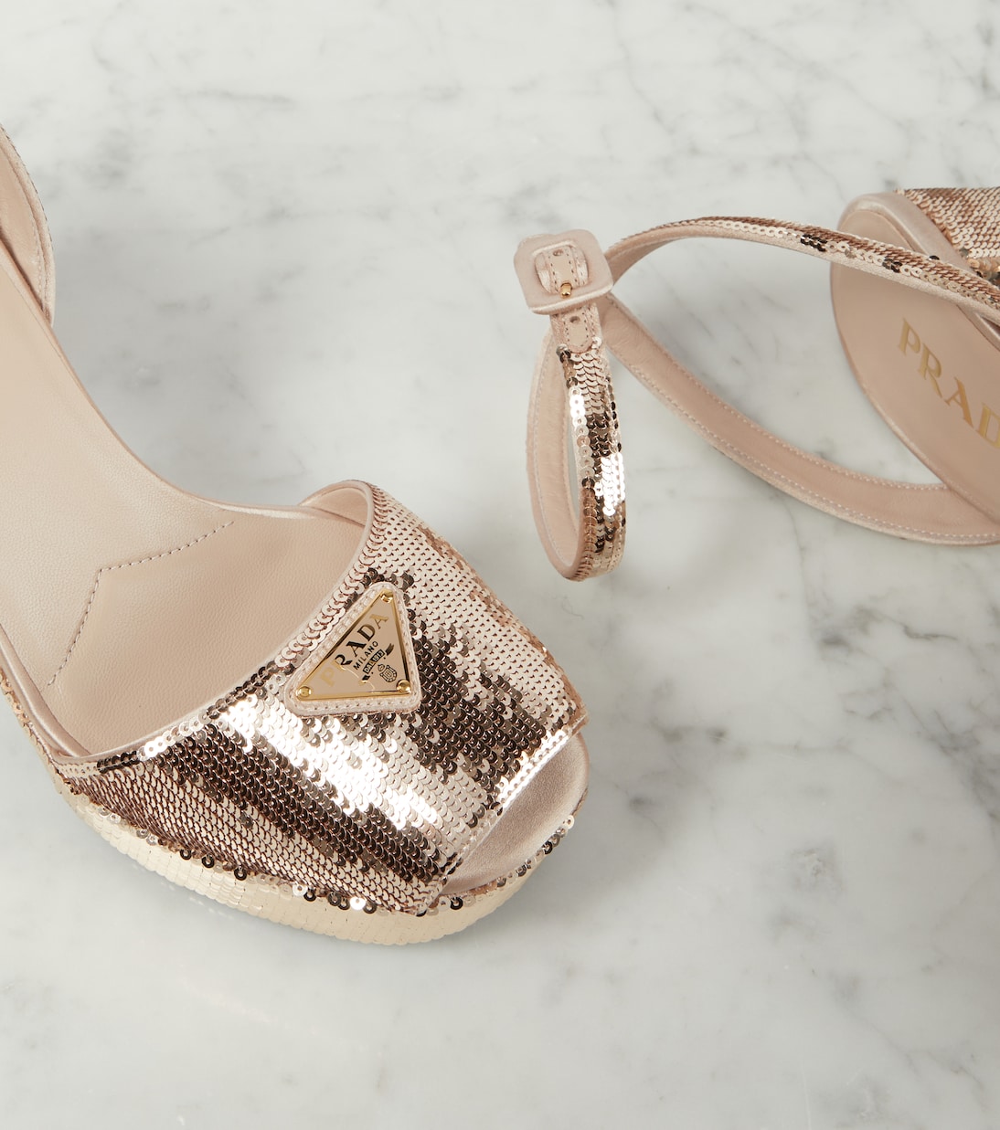 Sequined satin platform sandals | Prada