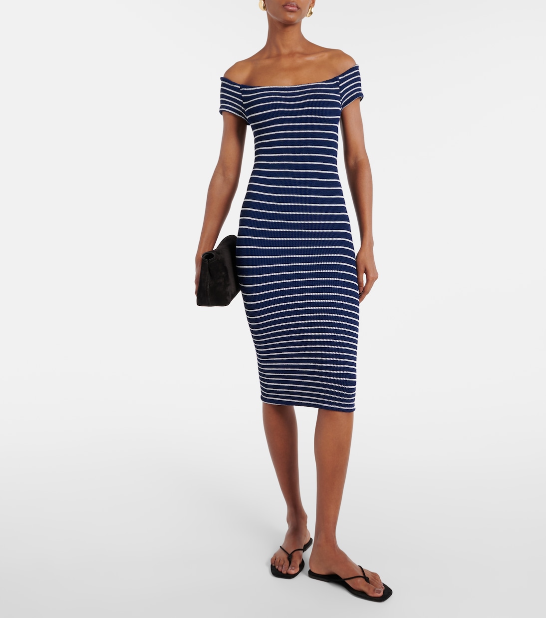 Grace striped off-shoulder midi dress | Hunza G